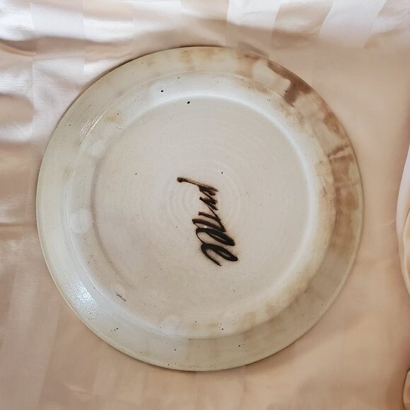 Studio Pottery Charger Shallow Bowl 13.5” Blue Wax-Resist Stoneware Signed - Picture 3 of 9